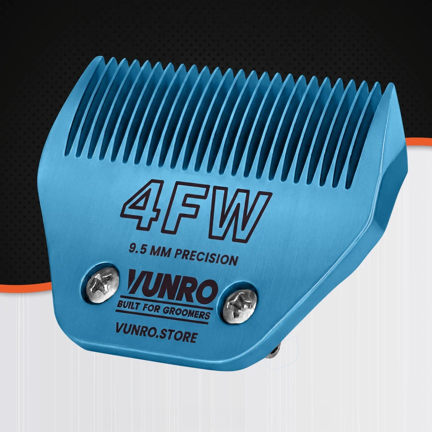 VUNRO 4FW Wide Blue Steel dog clipper blade front left view